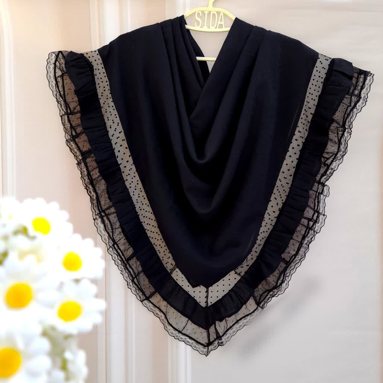روسری نخی لب تور خالدار