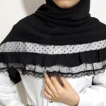 روسری نخی لب تور خالدار
