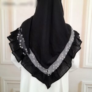 روسری نخی لبه چین دار طرح شکوفه