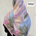 روسری نخ اسپان طرح آبرنگی - قواره 140