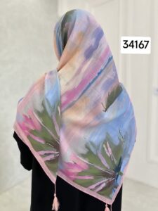 روسری نخ اسپان طرح آبرنگی - قواره 140