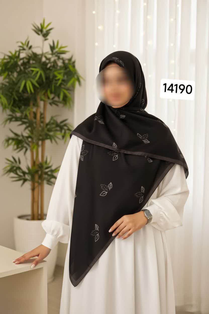 روسری نخ اسپان طرح برگ - قواره 140